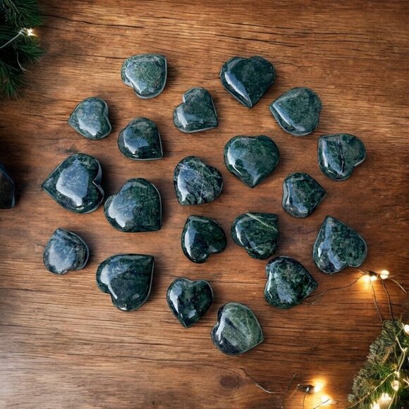 Green Jade Heart Polished Solid Stone Puffy Heart Size Small 1 - 1.5 Inches Wide - Picture 2 of 8